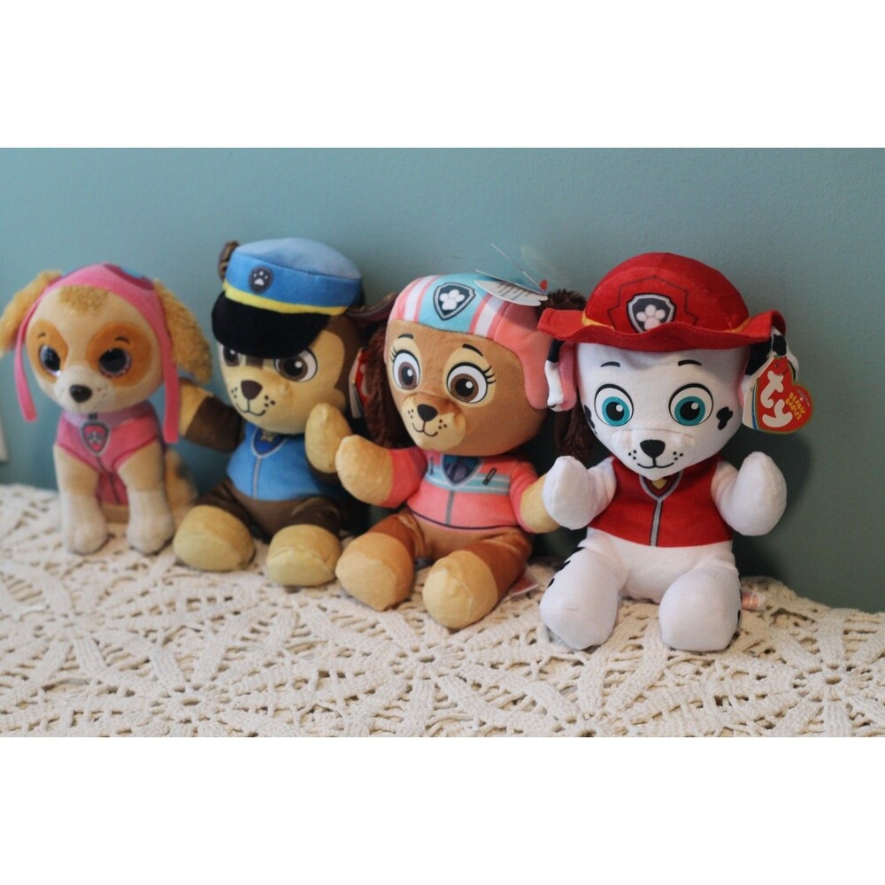 Set of 4 Paw Patrol Ty Beanie Babies- Skye, Marshall, Liberty, Chase